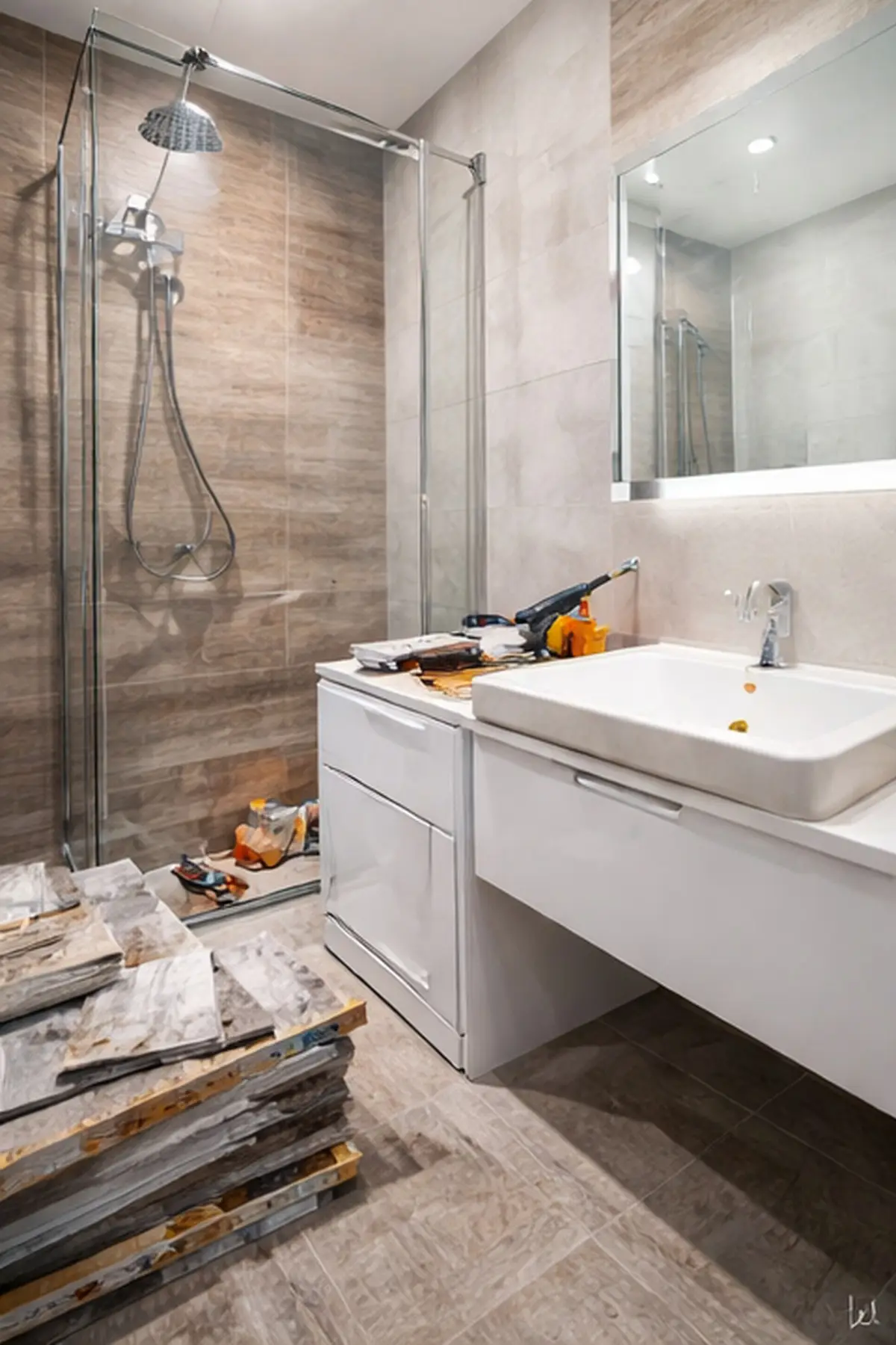 Adaptacija kupatila Novi Sad – ugradnja lavabo elementa i tuš kabine u modernom kupatilu